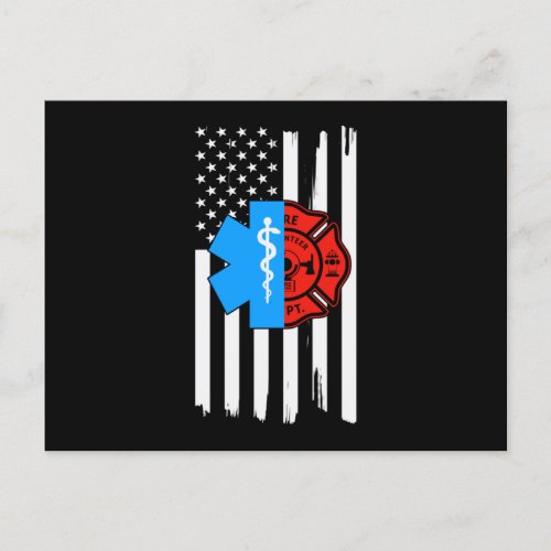 Emt Firefighter American Flag DistressedPng Invitation Postcard