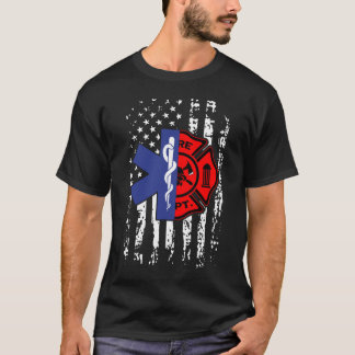 EMT Firefighter American Flag T-Shirt