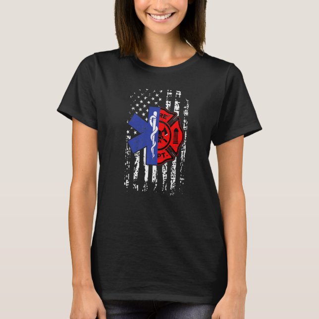 Emt Firefighter Firefighter Emt American Flag T-Shirt (Front)