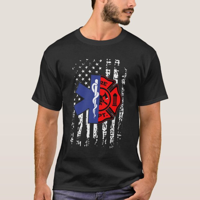 Emt Firefighter Shirt Firefighter American Flag Ba (Front)
