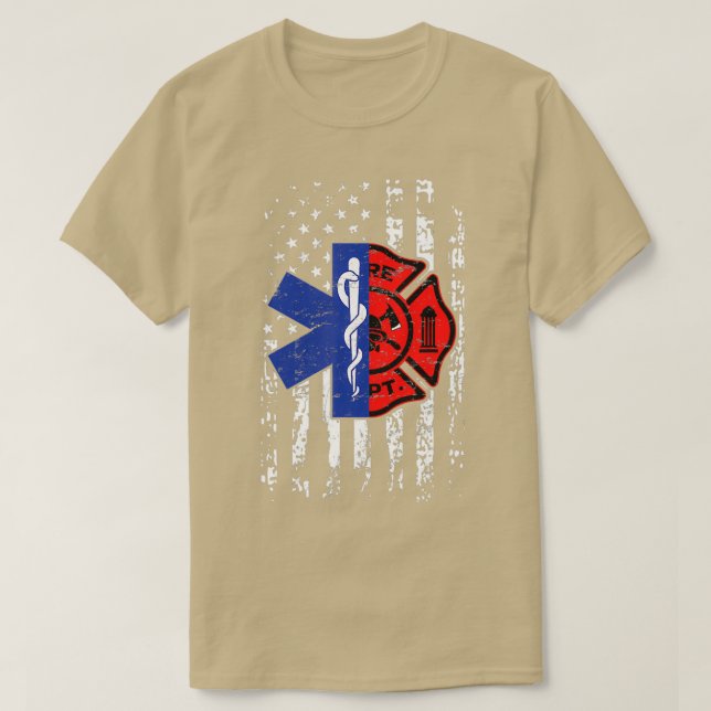 EMT Firefighter Shirt Firefighter EMT American Fla (Design Front)