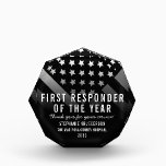 EMT First Responder of the Year White Line Flag Acrylic Award<br><div class="desc">This design features an EMT flag with black and gray stripes,  and a thin white line stripe as well. This award is great for showing appreciation to an EMT first responder for their service and recognizing them as first responder of the year.</div>