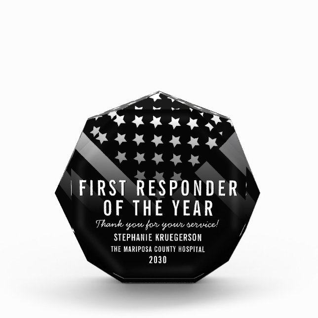 EMT First Responder of the Year White Line Flag Acrylic Award (Front)
