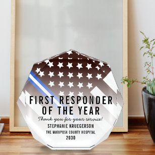 EMT First Responder of the Year White Line Flag Acrylic Award