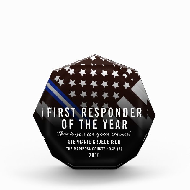 EMT First Responder of the Year White Line Flag Acrylic Award (Front)