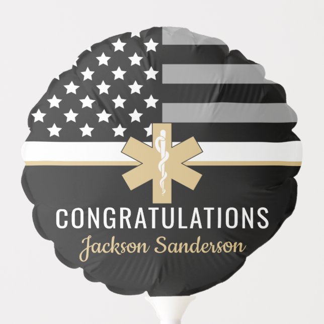 EMT First Responder Thin White Line EMS Retirement Balloon (Front)