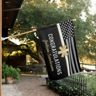 EMT First Responder Thin White Line EMS Retirement House Flag