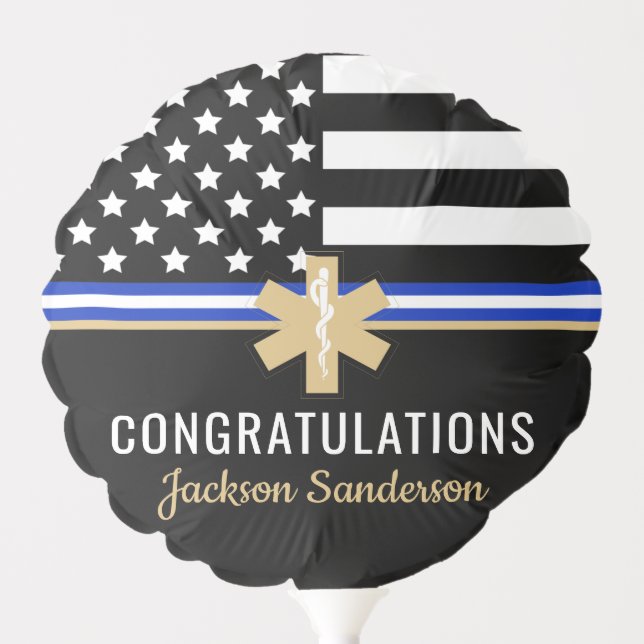 EMT First Responder White Line Flag EMS Retirement Balloon (Front)