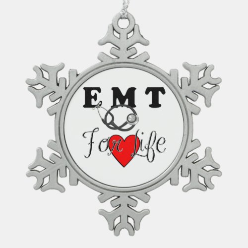 EMT For Life Snowflake Pewter Christmas Ornament