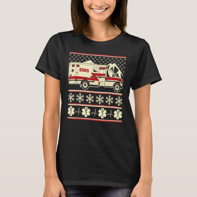 EMT Funny Ugly Christmas Sweater with ambulance an (Front)