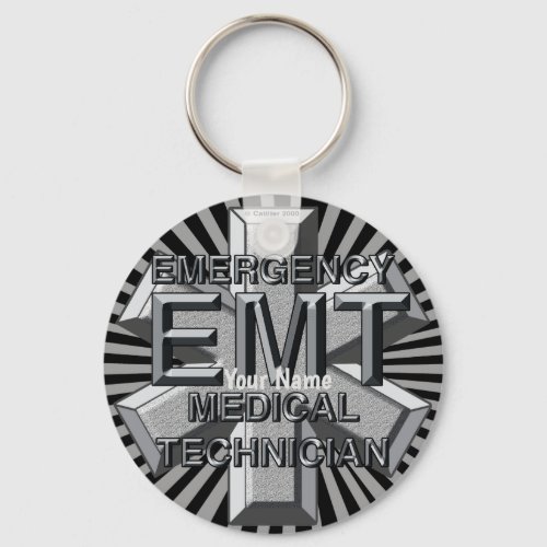 EMT Gray Logo custom name  keychain