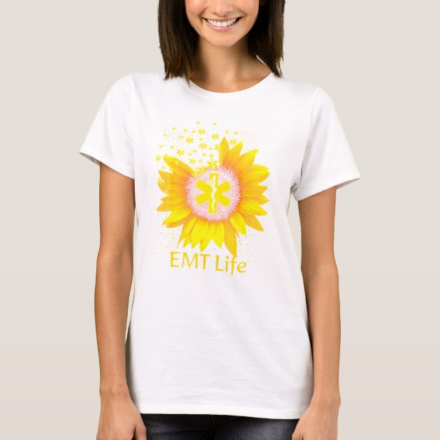 Gift For Women Girls Nursing Gift Tee Lovers Proud EMT Shirt Sunflower EMT Life Shirt