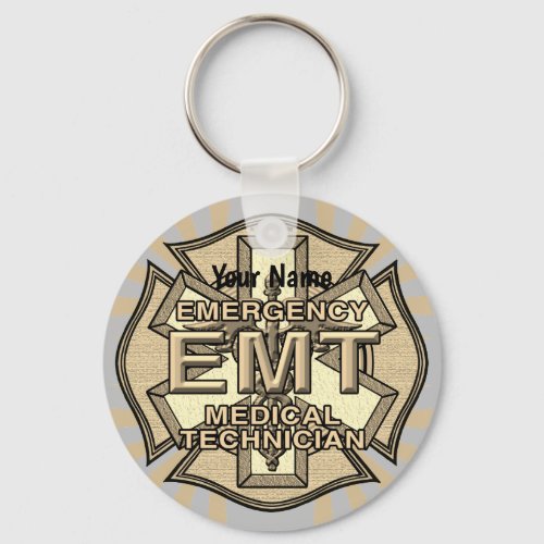 EMT Maltese Cross custom name  keychain