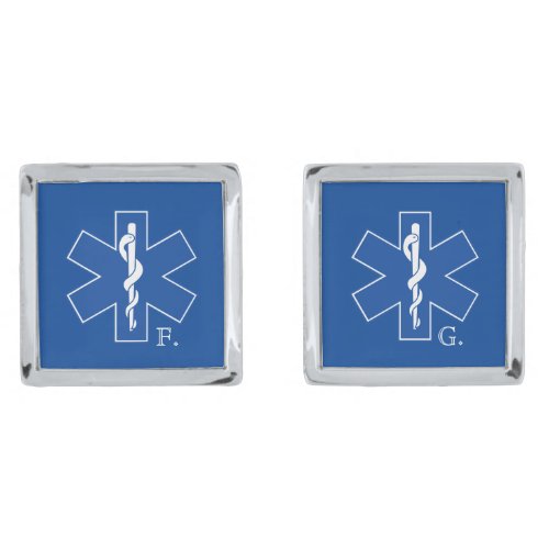 EMT Paramedic Symbol Custom Silver Cufflinks