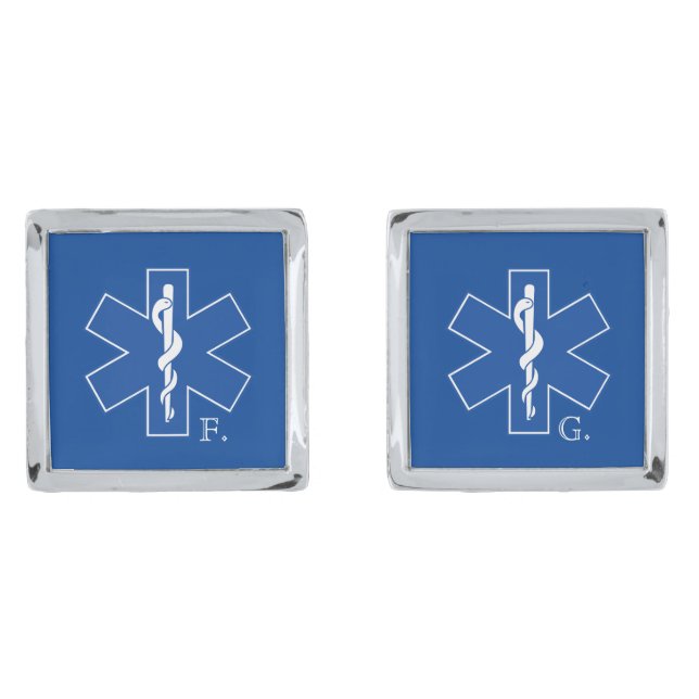 EMT Paramedic Symbol Custom Silver Cufflinks (Front)