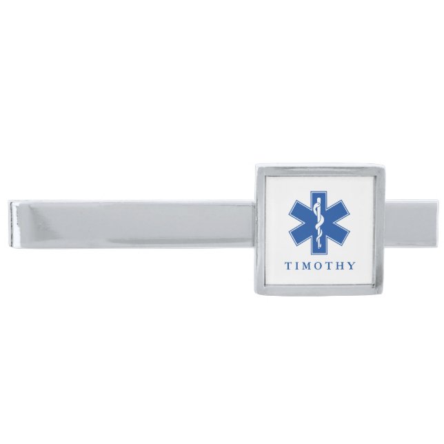 EMT Paramedic Symbol Custom Silver Finish Tie Bar (Front)