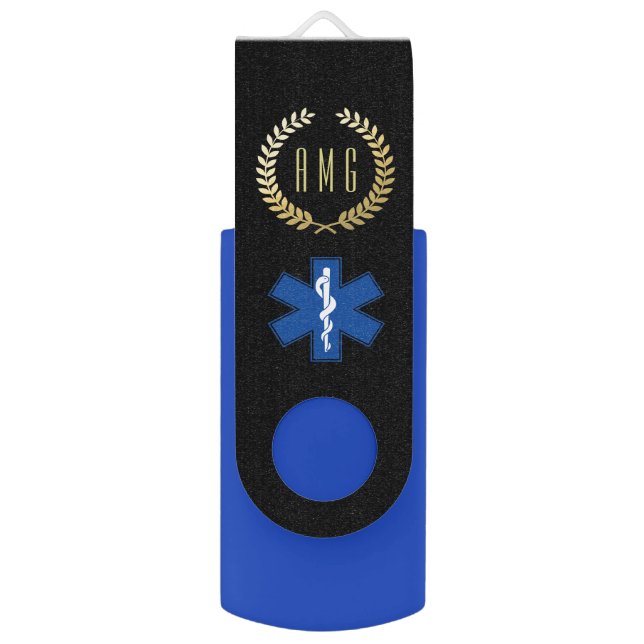EMT Paramedic Symbol Monogram USB Flash Drive (Front Vertical)