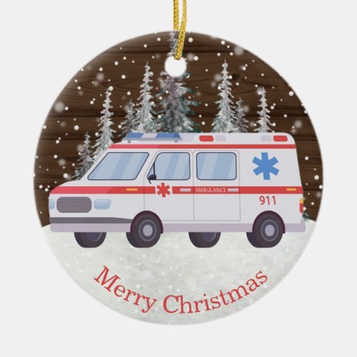 EMT Parmedic Ambulance Christmas Ceramic Ornament