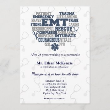 Emt Retirement Denim Texture Invitation by graphicdesign at Zazzle