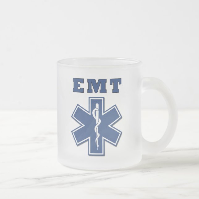 EMT Star of Life Frosted Glass Coffee Mug (Right)