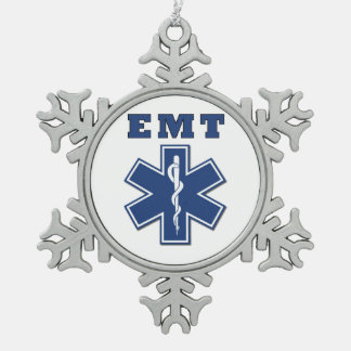 EMT Star of Life Snowflake Pewter Christmas Ornament