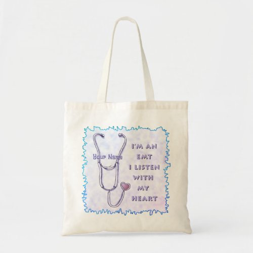 EMT Stethoscope Heart custom name tote bag