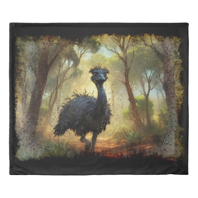 Emu and Australian Outback Forest Duvet Cover (Front)