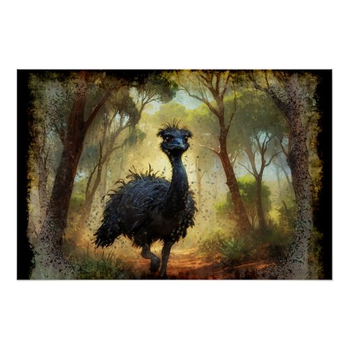 Emu and Australian Outback Forest Poster