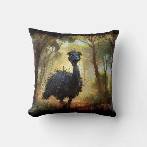Emu and Australian Outback Forest Throw Pillow