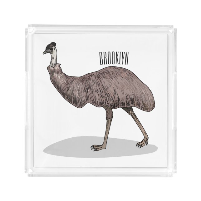 Emu bird cartoon illustration  acrylic tray (Front)