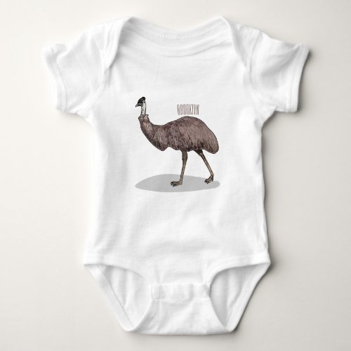 Emu bird cartoon illustration  baby bodysuit