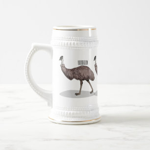 Emu bird cartoon illustration  beer stein