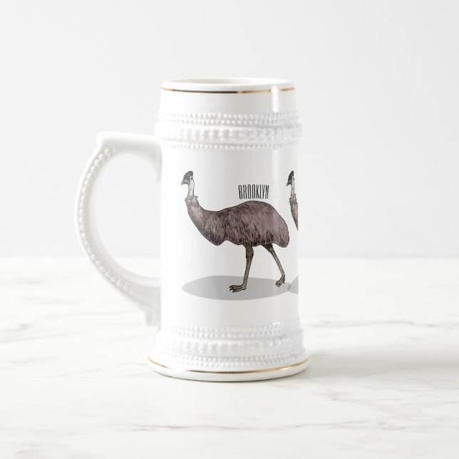 Emu bird cartoon illustration  beer stein (Left)