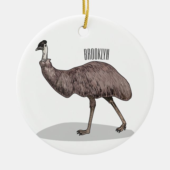Emu bird cartoon illustration  ceramic ornament (Front)