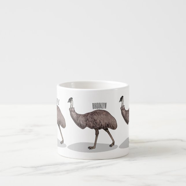 Emu bird cartoon illustration  espresso cup (Front)