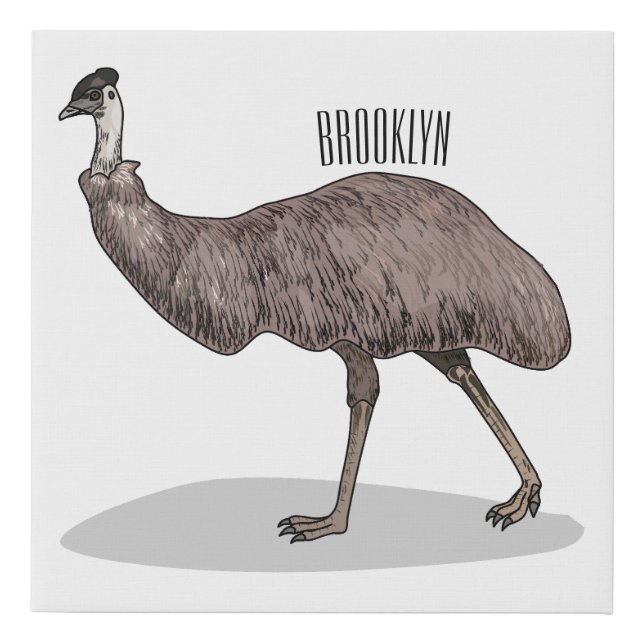 Emu bird cartoon illustration  faux canvas print (Front)