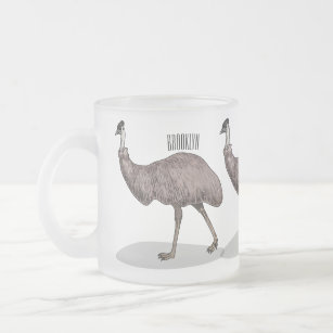 Emu bird cartoon illustration  frosted glass coffee mug