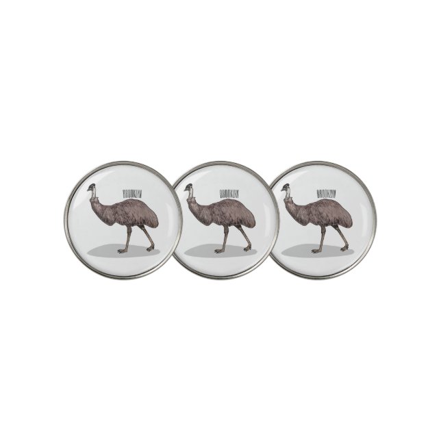 Emu bird cartoon illustration  golf ball marker (3 Up)