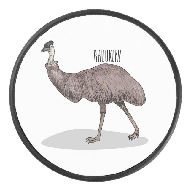 Emu bird cartoon illustration  hockey puck (Front)