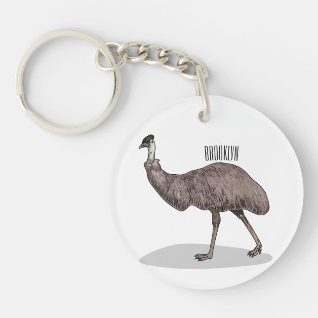 Emu bird cartoon illustration  keychain (Front)