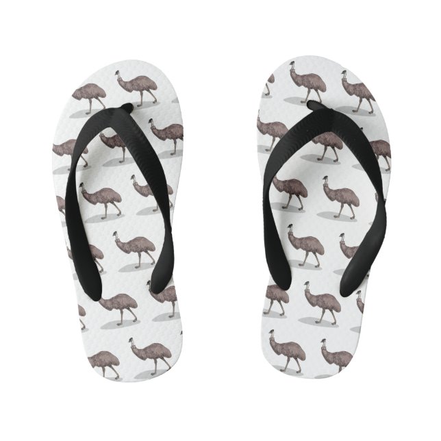 Emu bird cartoon illustration  kid's flip flops (Footbed)