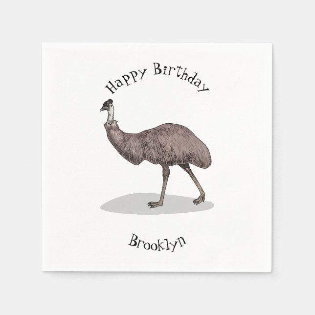 Emu bird cartoon illustration napkins (Front)