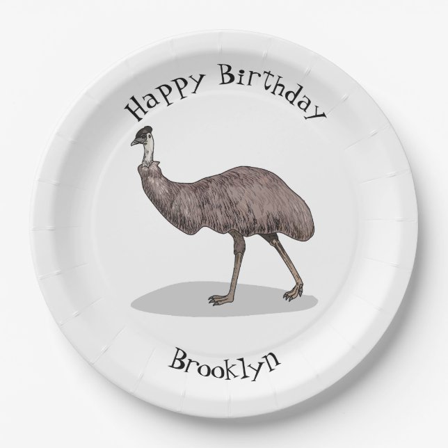 Emu bird cartoon illustration paper plates (Front)