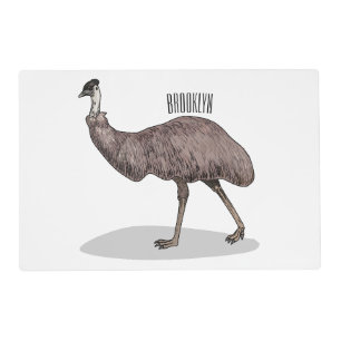 Emu bird cartoon illustration placemat
