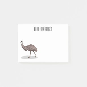 Emu bird cartoon illustration post-it notes