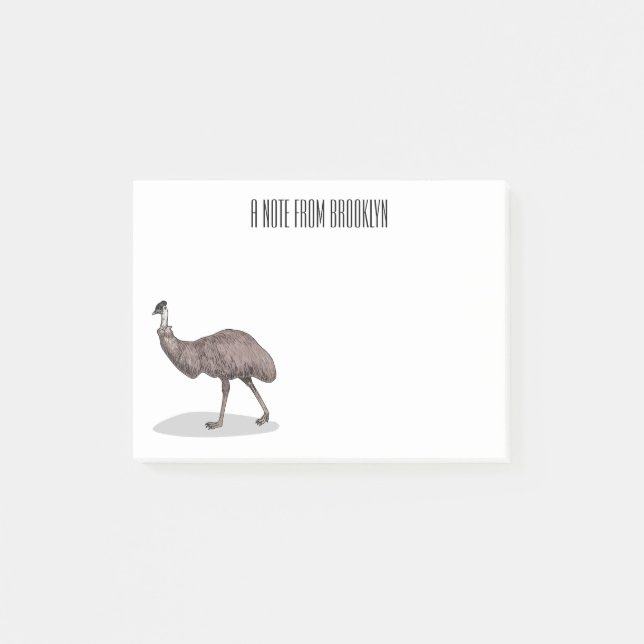 Emu bird cartoon illustration  post-it notes (Front)
