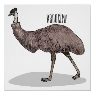 Emu bird cartoon illustration poster