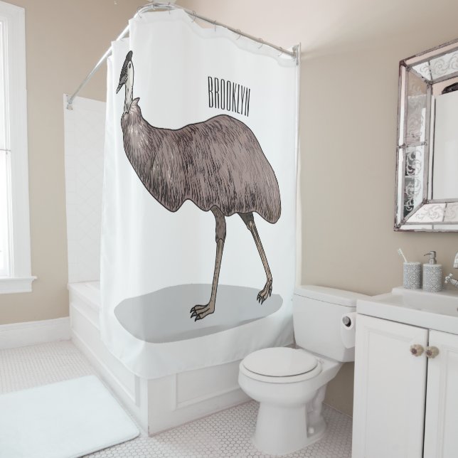 Emu bird cartoon illustration  shower curtain (In Situ)