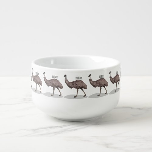 Emu bird cartoon illustration  soup mug