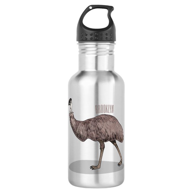Emu bird cartoon illustration  stainless steel water bottle (Front)